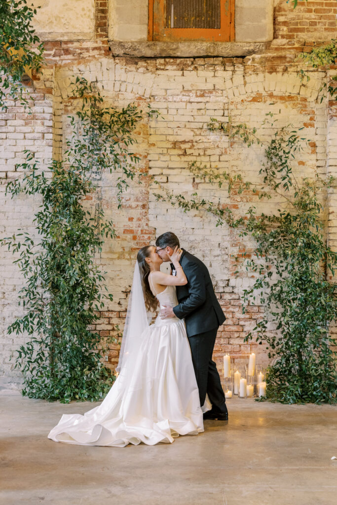 A photo from a wedding held at Guardian Works in Atlanta, balancing elegance and industrial.