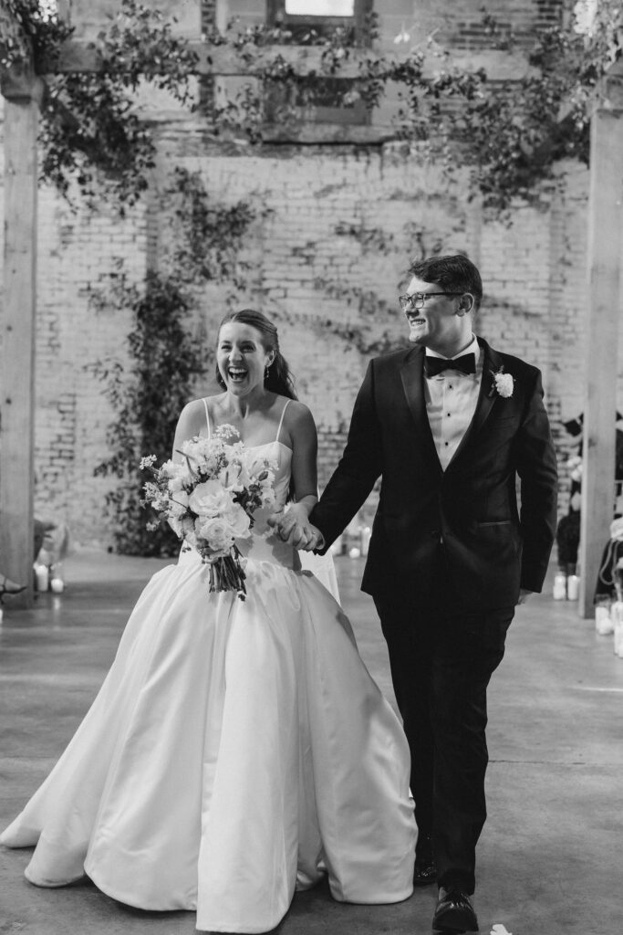 A photo from a wedding held at Guardian Works in Atlanta, balancing elegance and industrial.