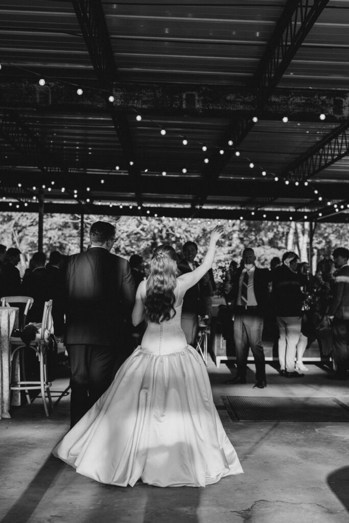 A photo from a wedding reception held at Guardian Works in Atlanta, balancing elegance and industrial.
