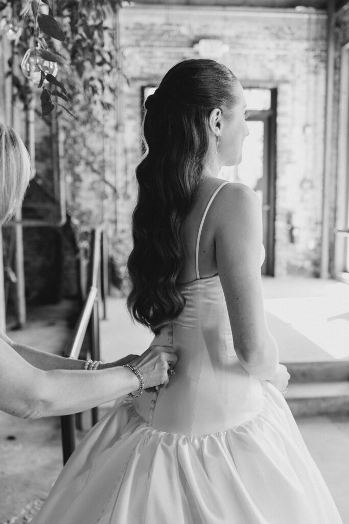 A photo from a wedding held at Guardian Works in Atlanta, balancing elegance and industrial.