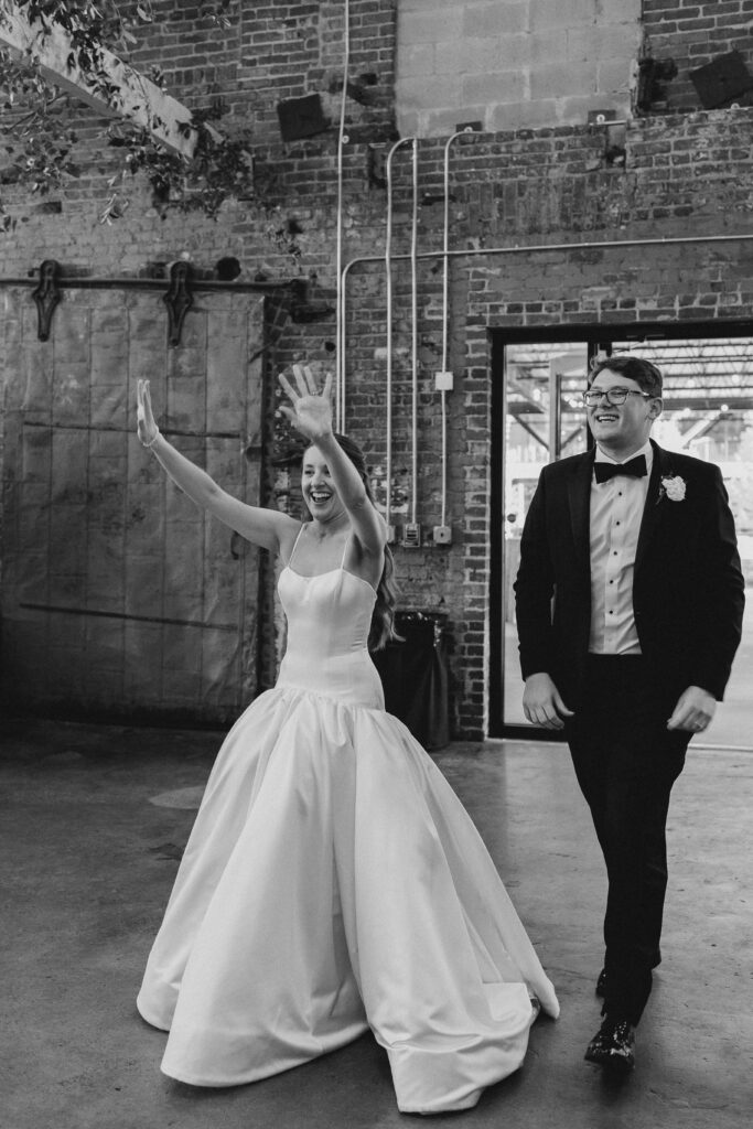 A photo from a wedding reception held at Guardian Works in Atlanta, balancing elegance and industrial.