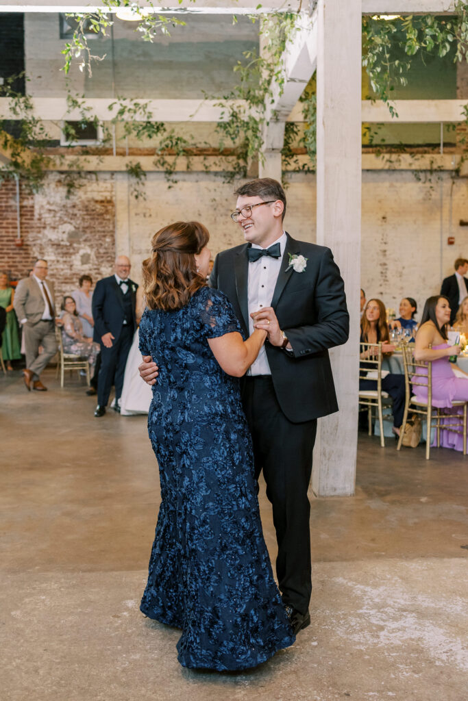 A photo from a wedding reception held at Guardian Works in Atlanta, balancing elegance and industrial.