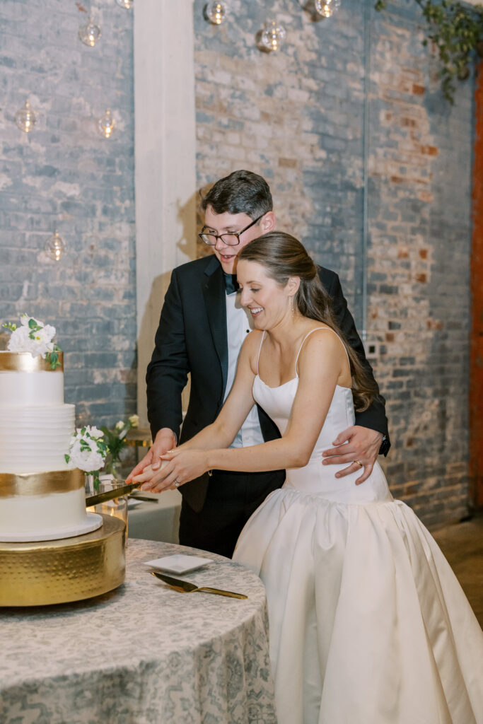 A photo from a wedding reception held at Guardian Works in Atlanta, balancing elegance and industrial.