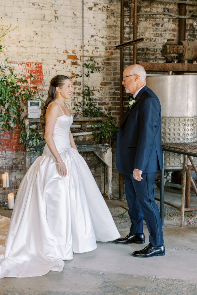 A photo from a wedding held at Guardian Works in Atlanta, balancing elegance and industrial.