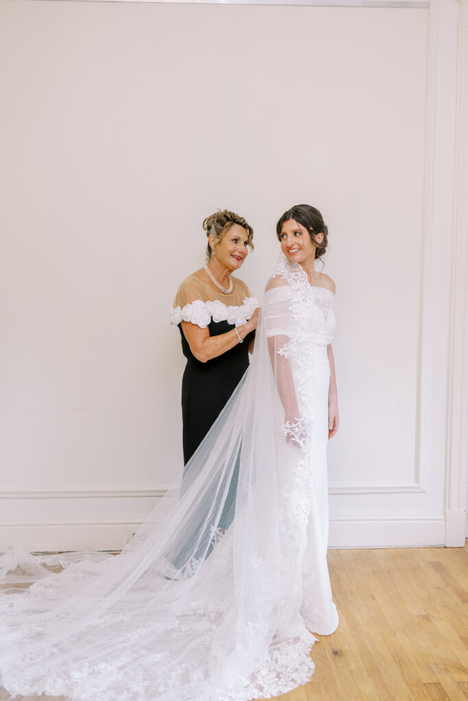 bride and her mother getting ready