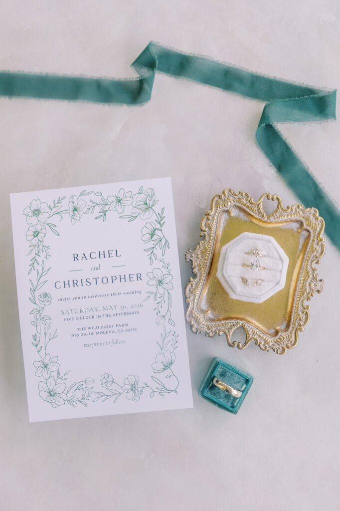 wedding details flat lay
