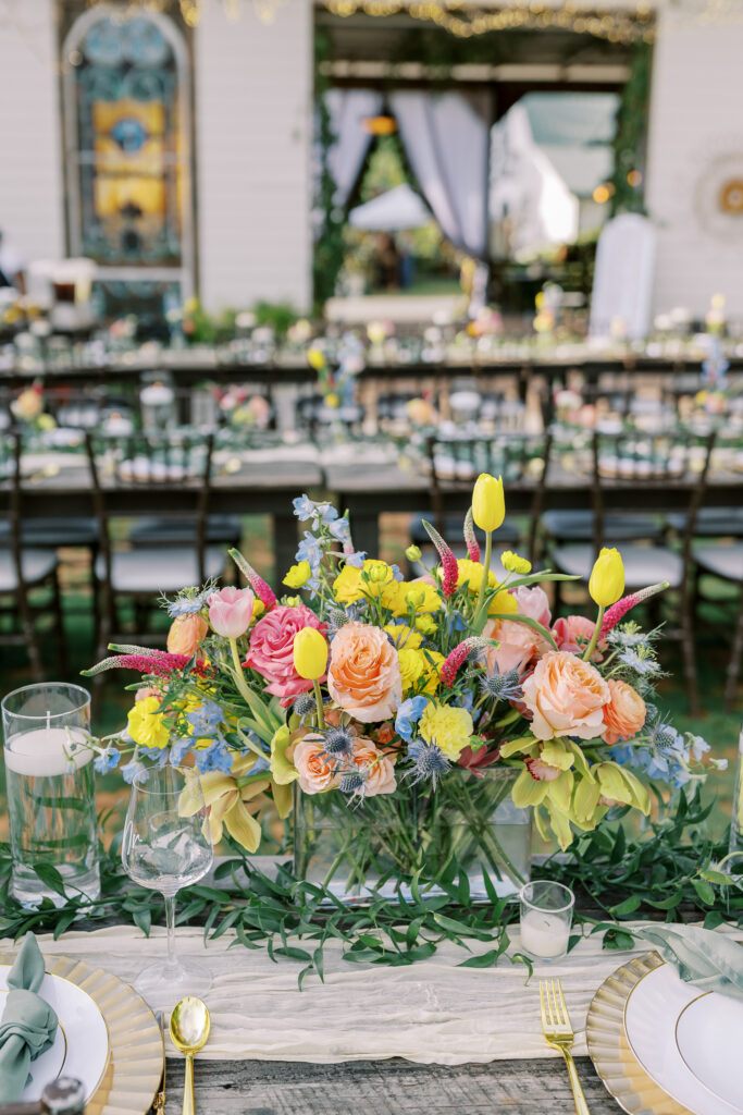 a wedding reception at the wild daisy farm in molena, ga