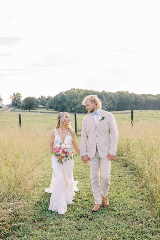 golden hour portrait of bride and groom